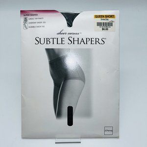 JC Penney Subtle Shapers Pantyhose Queen Short Smoke Grey Sheer Gridle Top  USA